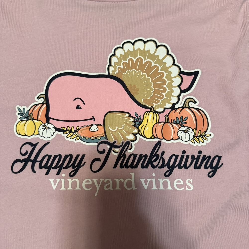 Women's Vineyard Vines Thanksgiving pink whale long sleeve pocket tee - Picture 3 of 14